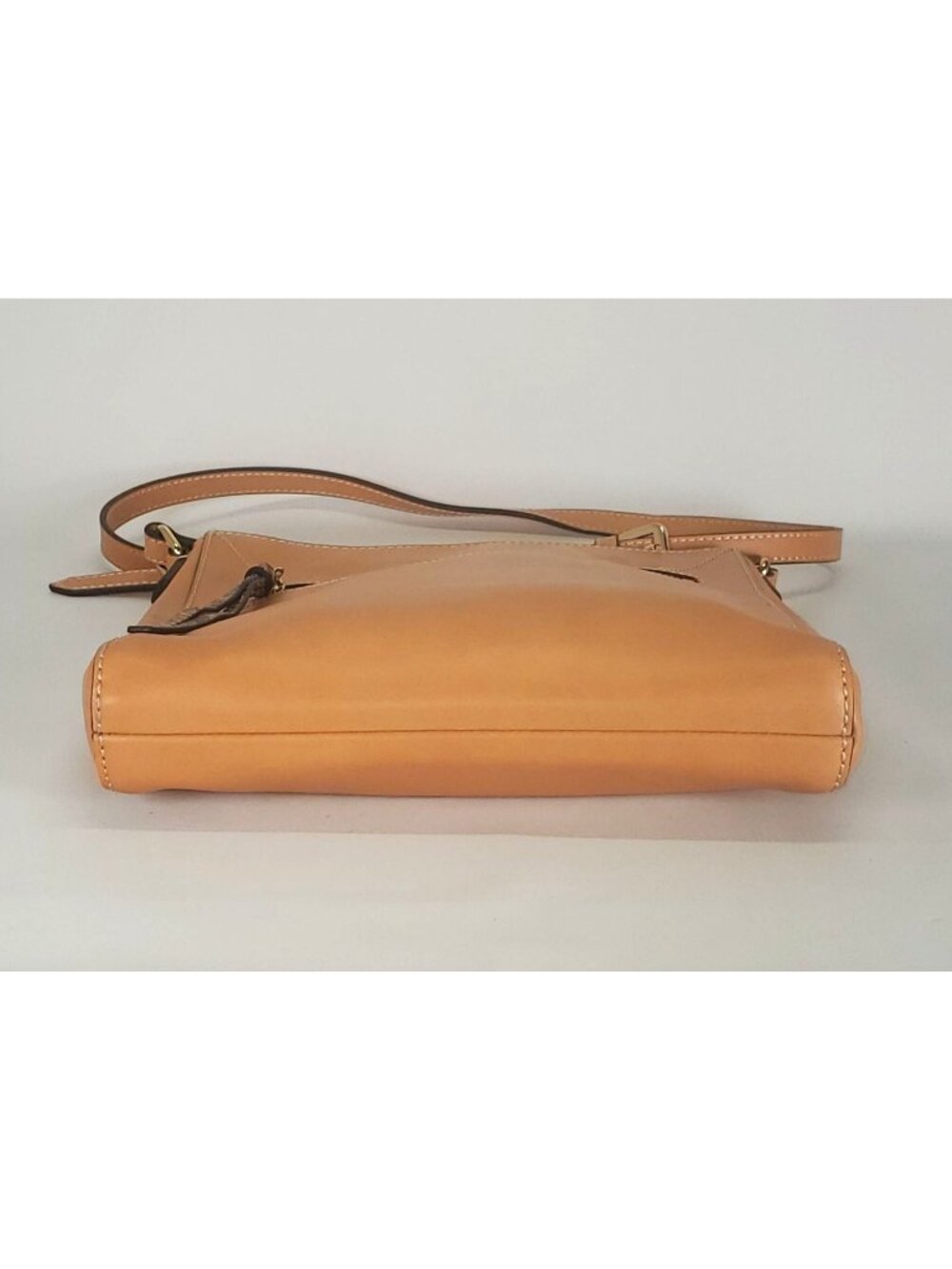 NWOT G.I.L.I. Women's Honey Brown Leather Flat Double Zip Crossbody 1438 - Picture 7 of 11